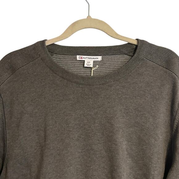 NWT Cutter Buck Gray Sweater Mens Sz Small Broadview Crew Cotton Office Casual - Picture 5 of 16